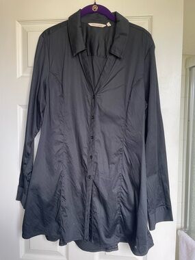 Soft Surroundings Classic Black V-Neck, Button-Front Flowing Shirt-Style Tunic